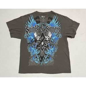 Urban Legends Saints & Sinners Graphic T Shirt XL Skull Wings Gothic Y2K Grunge